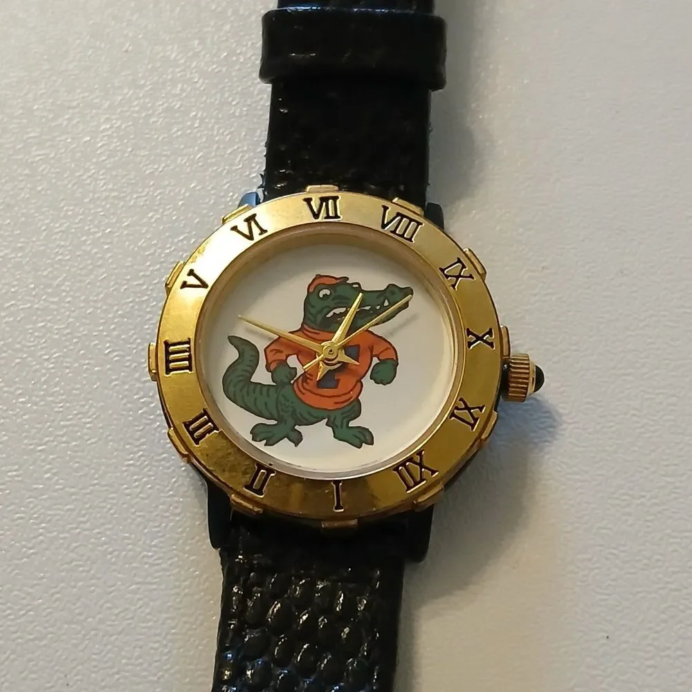 Vintage 90s Florida Gators Women's Watch 18K Micron Gold Plated Roman Bezel 24mm